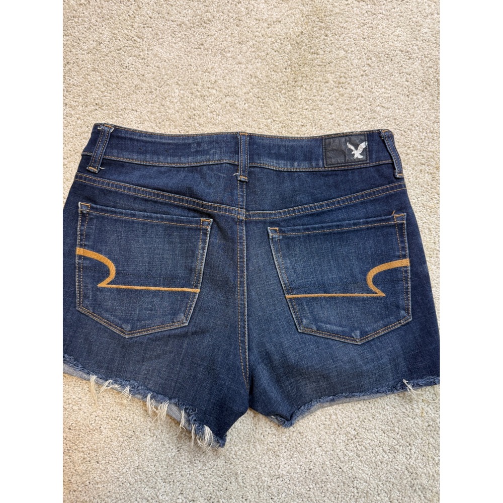 American Eagle Hi-Rise Shortie Dark Wash Raw Hem 360 Super Stretch Denim Sz 6 - Picture 4 of 6